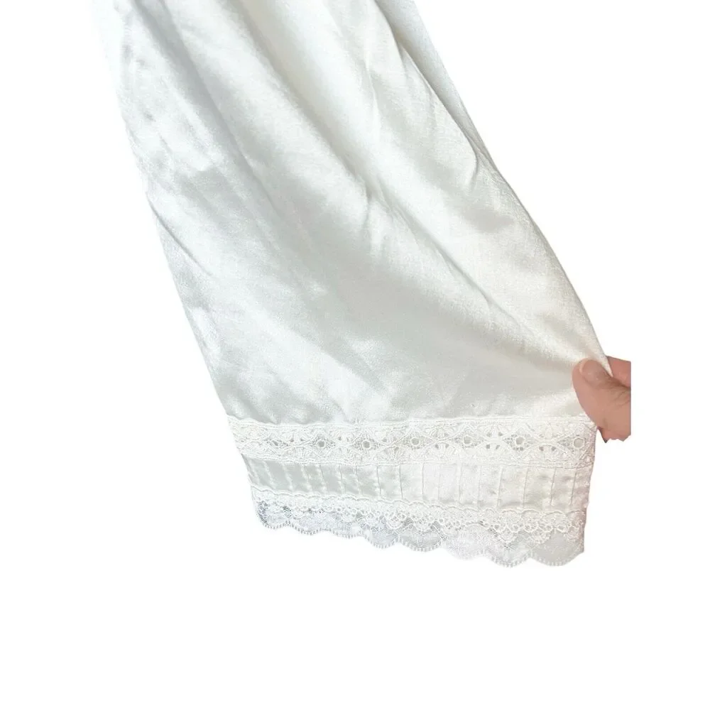 B26 Christian Dior Nightgown Satin Full Length Lace Trim White Small - Picture 4 of 6